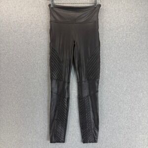 Spanx Moto Leggings Black Faux Leather High Waist Ribbed Women Size Petite Small